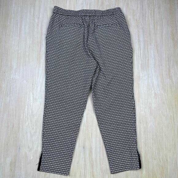 Anthropologie Geometric Cropped Black White Ankle Slit Pull On Pants Medium - Picture 6 of 15